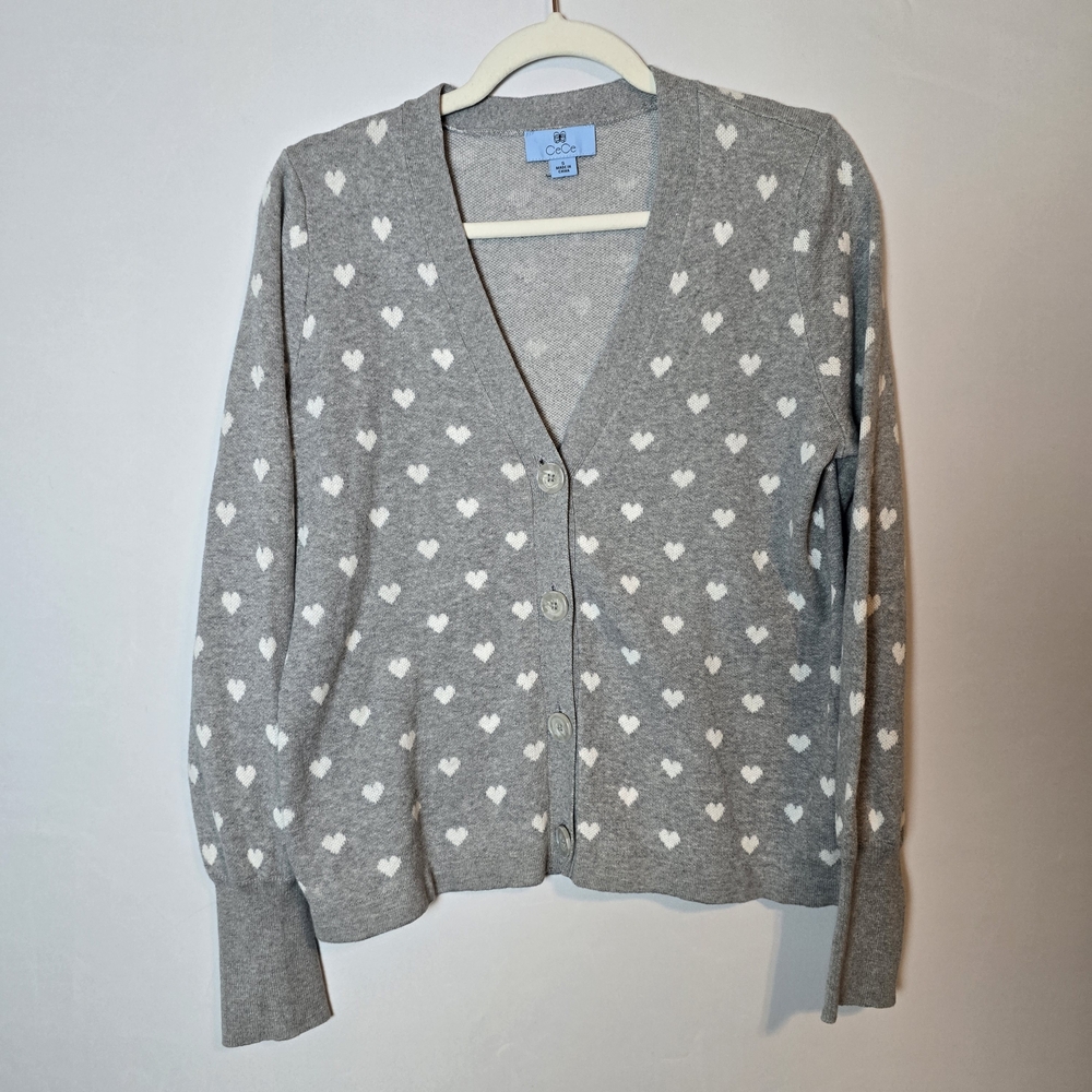 CeCe Gray Cardigan with White Heart Pattern